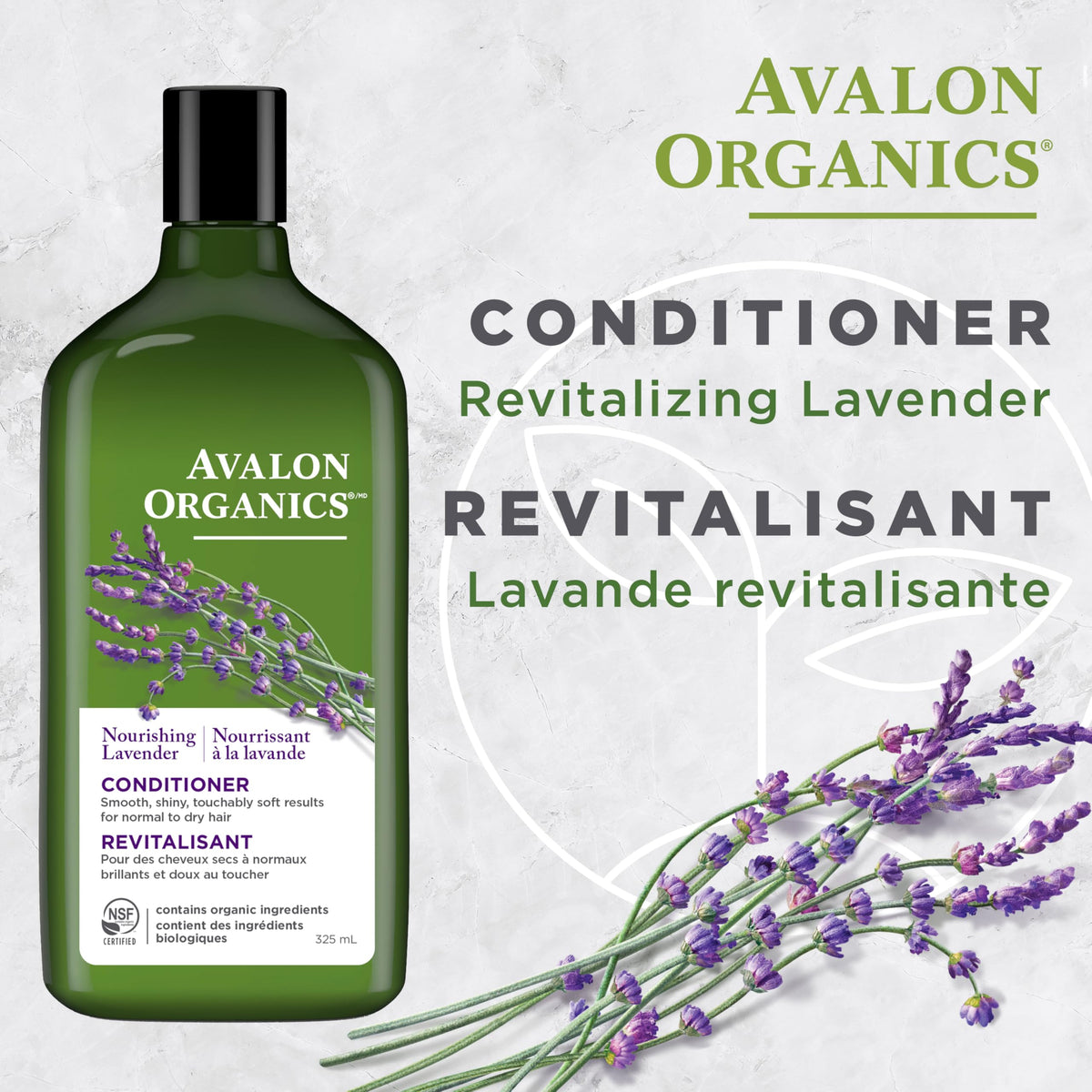 Avalon Organics label close-up highlighting certifications and ingredient list benefits