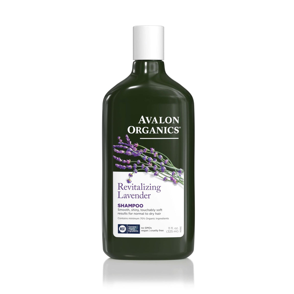 Avalon Organics front bottle showing lavender shampoo and clear branding for gentle cleansing