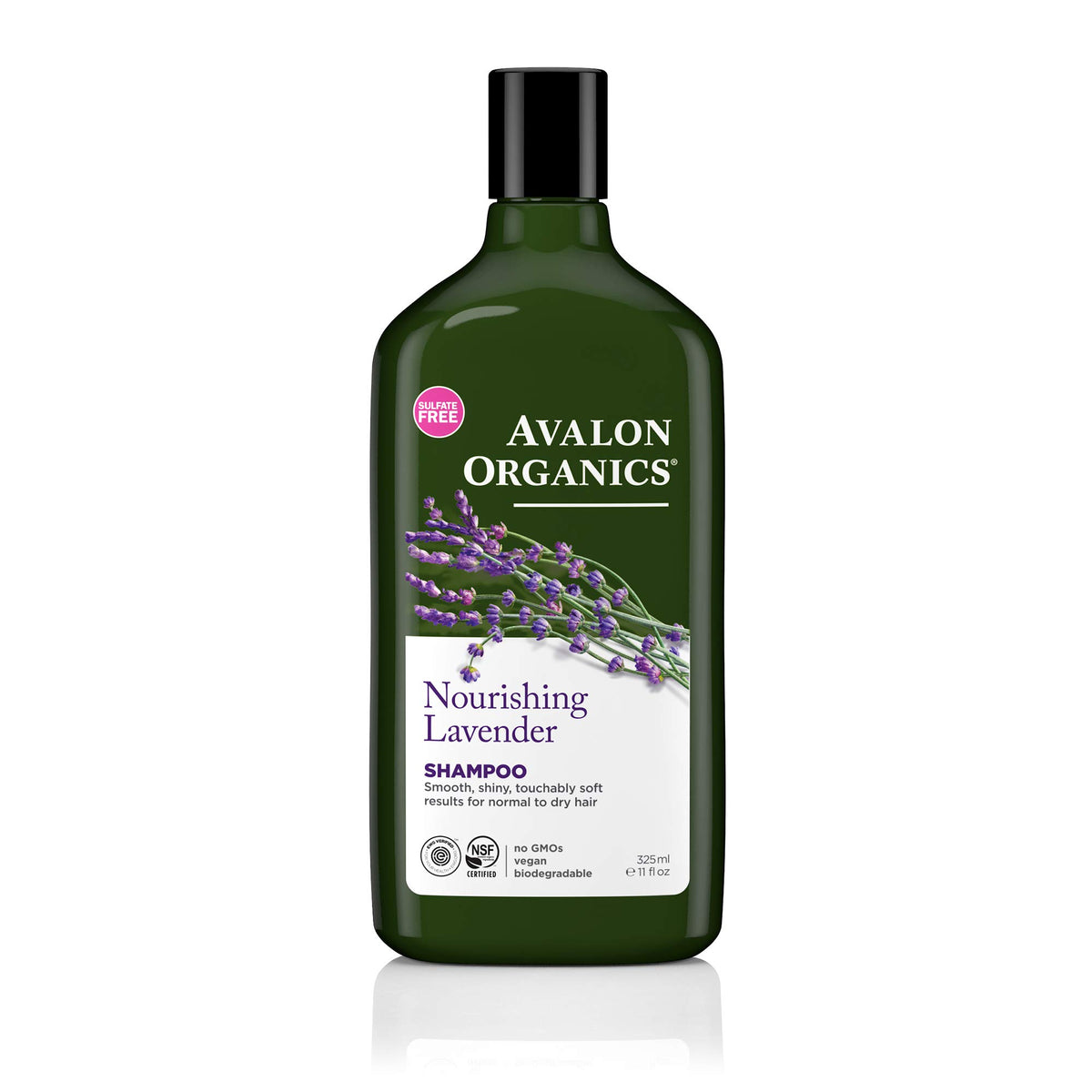 Avalon Organics front packaging showing 11 oz bottle and lavender label, clear ingredient clarity