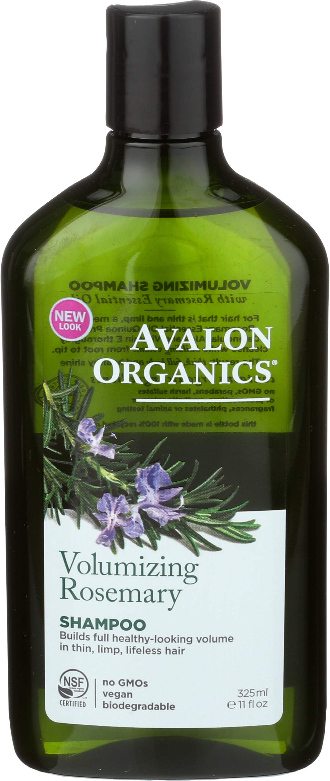 Avalon Organics rosemary shampoo front packaging showing brand benefit of volume