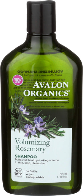Avalon Organics rosemary shampoo front packaging showing brand benefit of volume