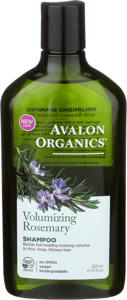 Avalon Organics rosemary shampoo front packaging showing brand benefit of volume