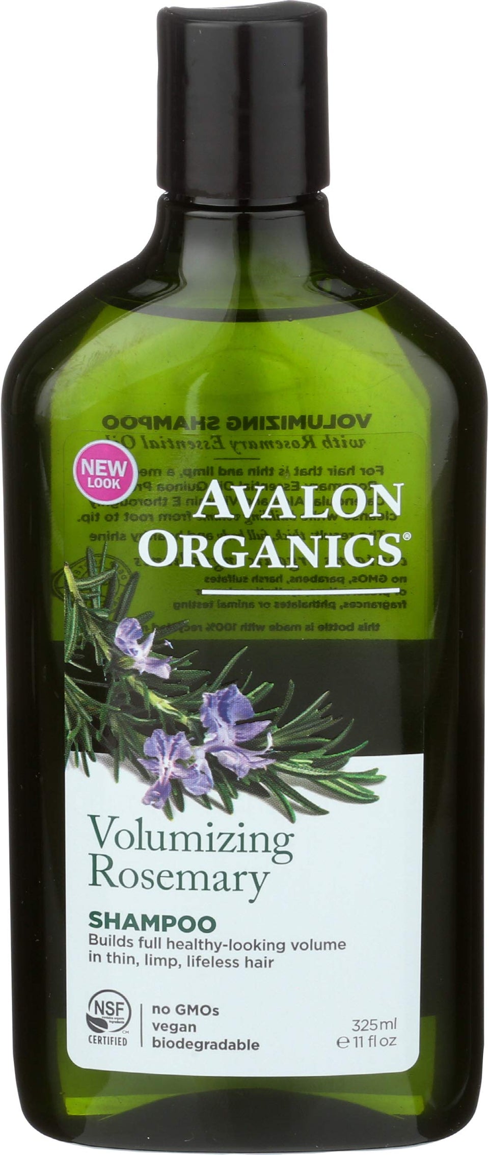 Avalon Organics rosemary shampoo front packaging showing brand benefit of volume