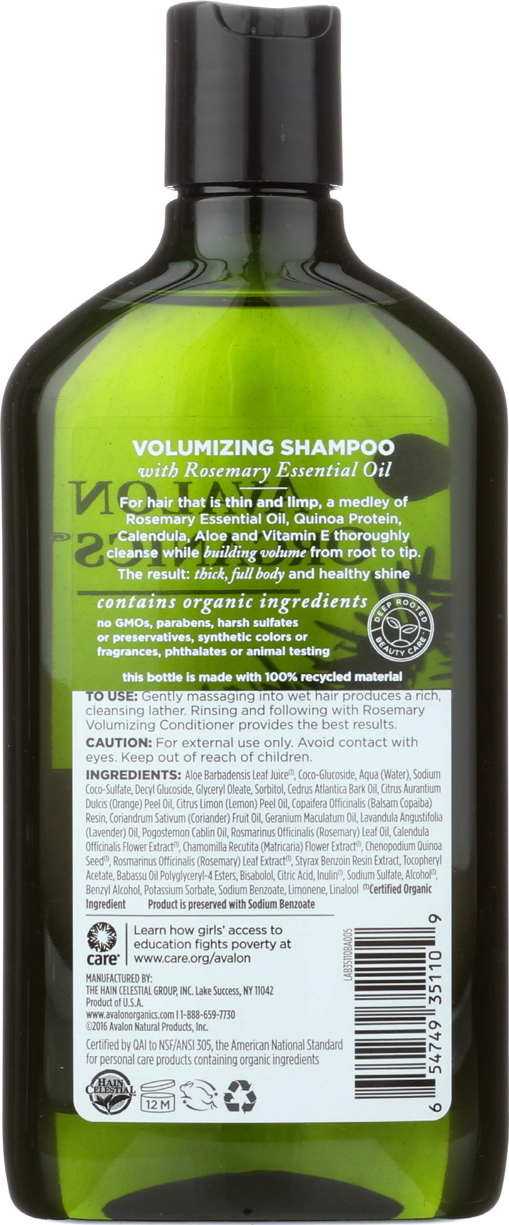 Avalon Organics label close-up on pump showing botanicals and clean ingredients