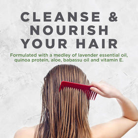 Avalon Organics shampoo in bath lifestyle scene suggesting calming lavender routine
