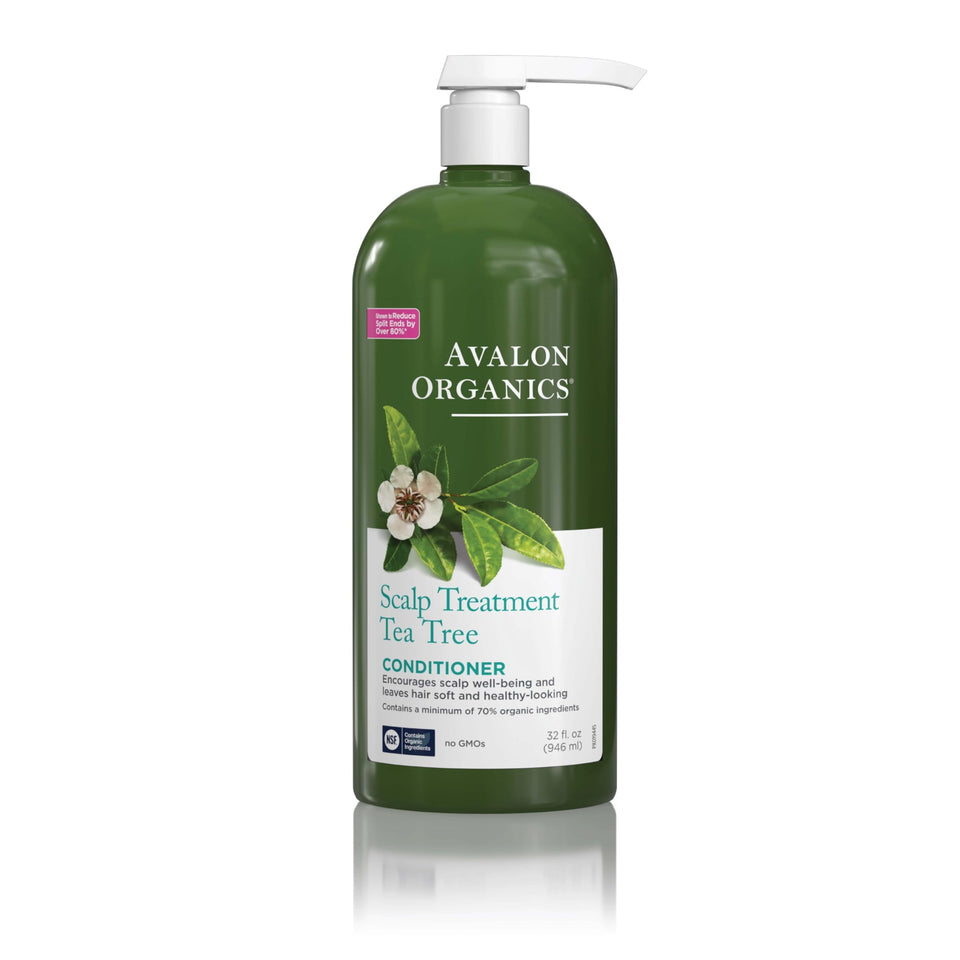 Avalon Organics front packaging of 32 oz tea tree conditioner showing size and brand benefit