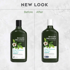 Avalon Organics ingredients display with tea tree and aloe for calm scalp