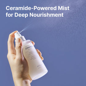AVCA milky mist texture close-up spraying, shows fine hydration delivery