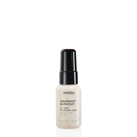 Aveda abundant blowout front packaging showing travel-size bottle and label benefit