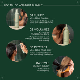 Aveda abundant blowout texture on fingers demonstrating lightweight, non-sticky formula benefit