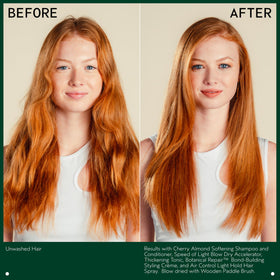 Aveda applying spray at roots to boost volume and lift without stiffness