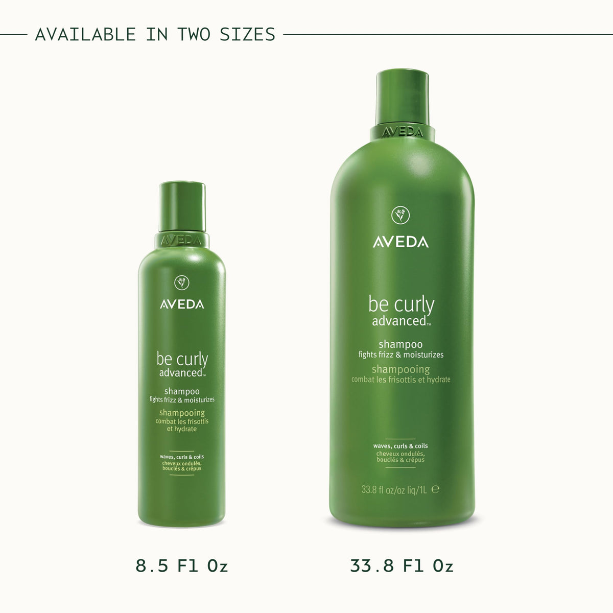 Aveda Be Curly on a shower shelf in a bathroom lifestyle scene suggesting daily routine use