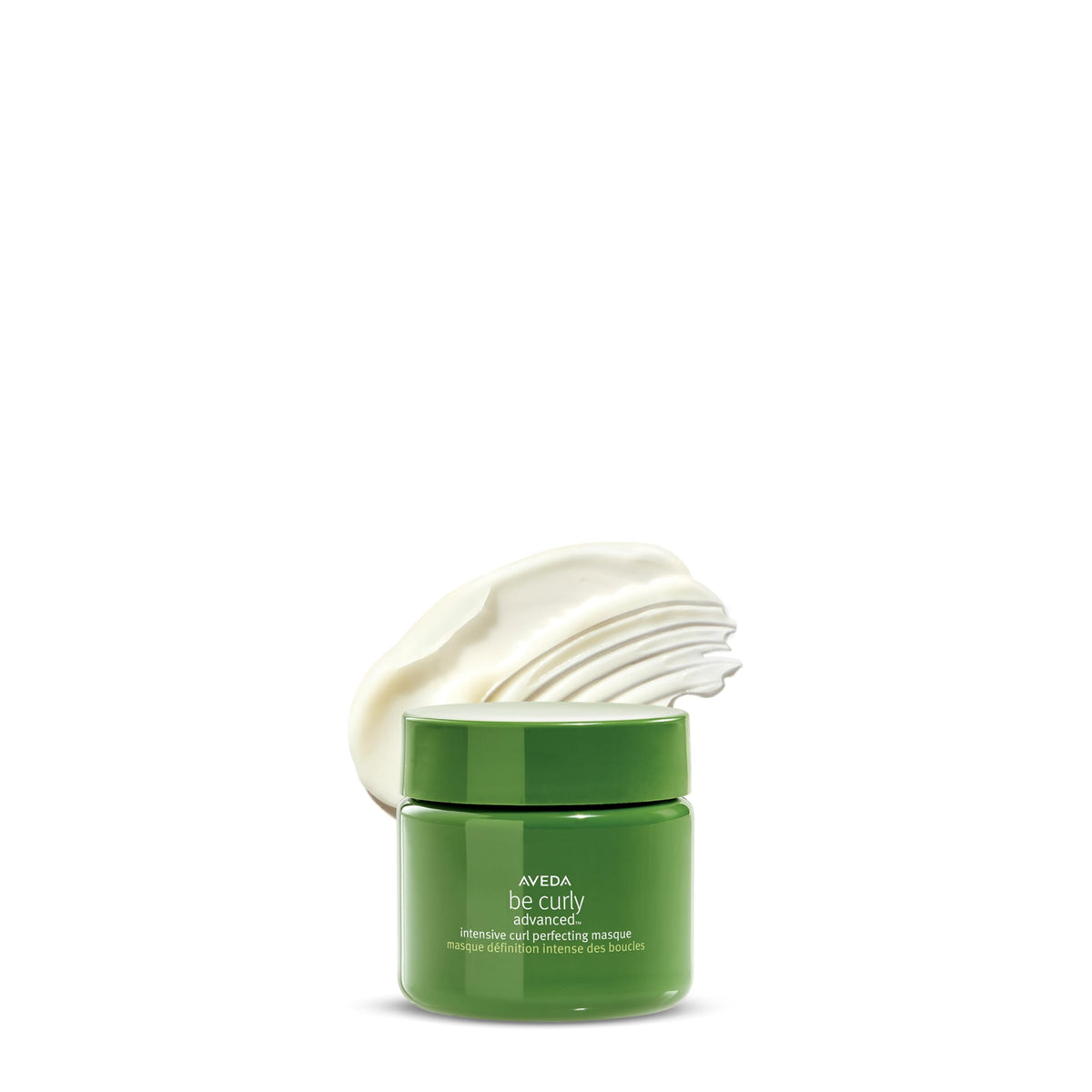 Aveda front packaging of Be Curly masque showing label and size benefits