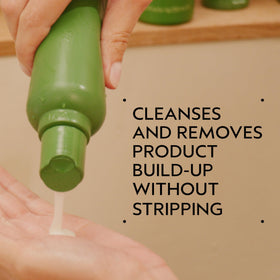 Aveda Be Curly pump and label close-up highlighting ingredient transparency and use