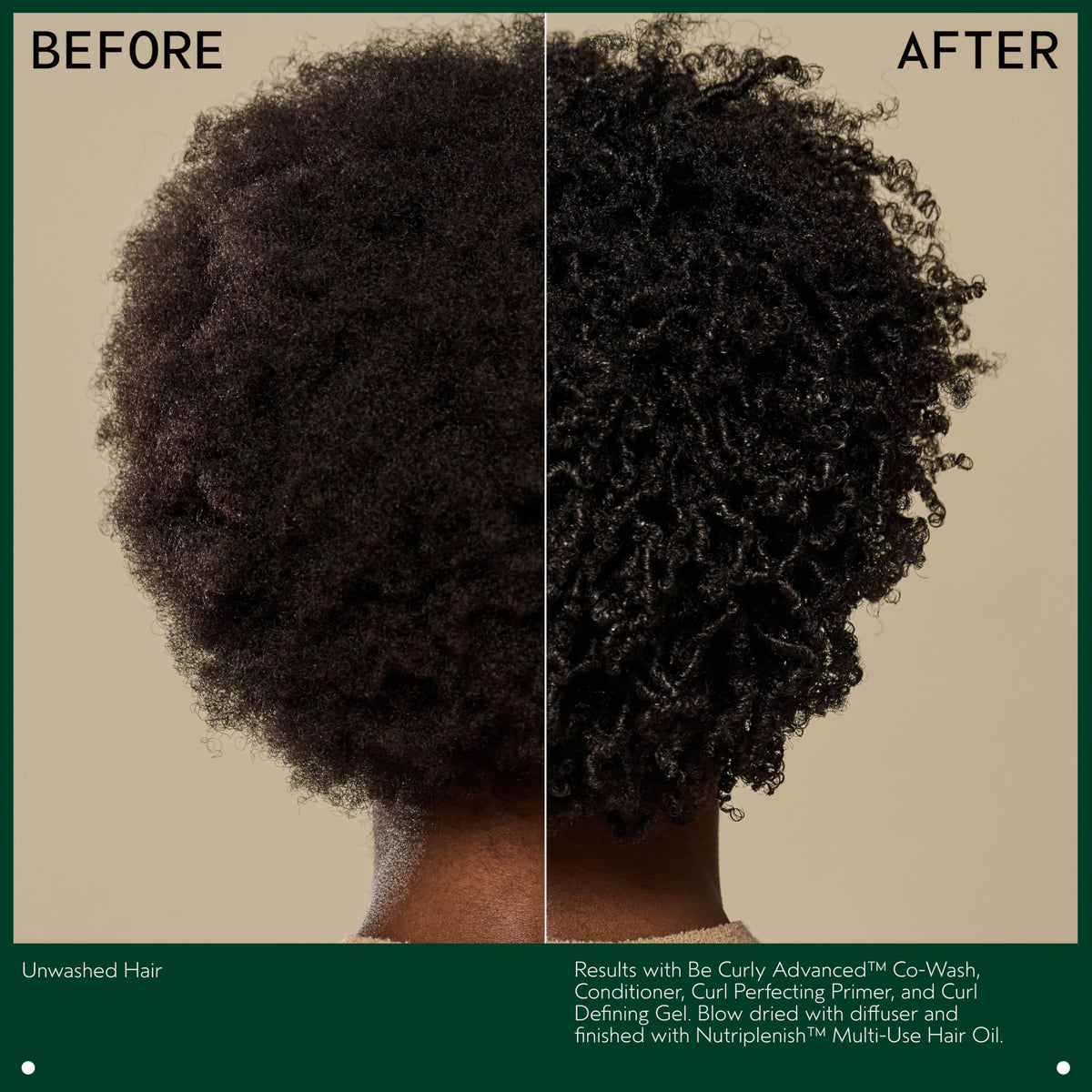 Aveda Be Curly paired with Be Curly shampoo to show complementary frizz control