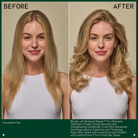 Aveda before and after blonde tress showing reduced brassiness benefit