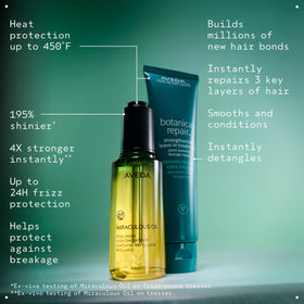 Applying Aveda Botanical Repair to damp hair to detangle and smooth cuticle