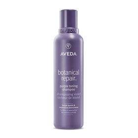 Aveda front bottle showing purple toning shampoo and benefits