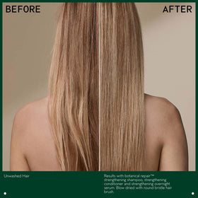 Aveda split-ends before-and-after visual showing reduced appearance