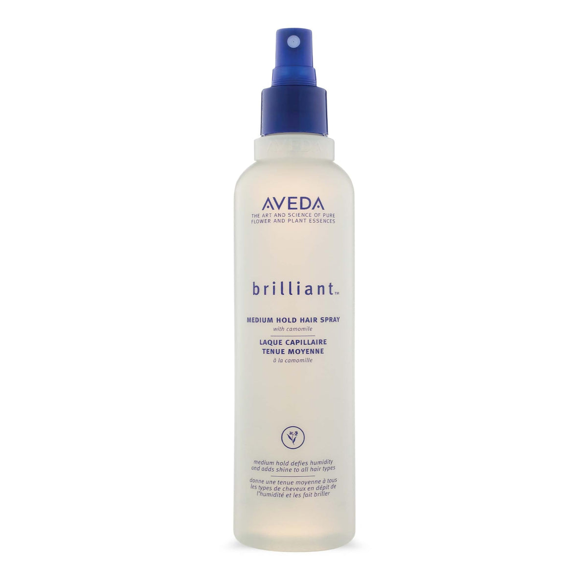 Aveda Brilliant front packaging showing bottle and label for clear product ID and appeal