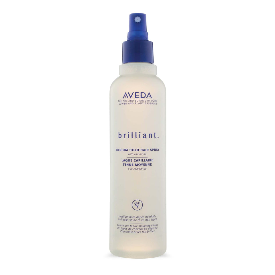 Aveda Brilliant front packaging showing bottle and label for clear product ID and appeal