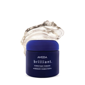 Aveda Brilliant Humectant Pomade front jar showing product and label benefits