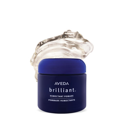 Aveda Brilliant Humectant Pomade front jar showing product and label benefits