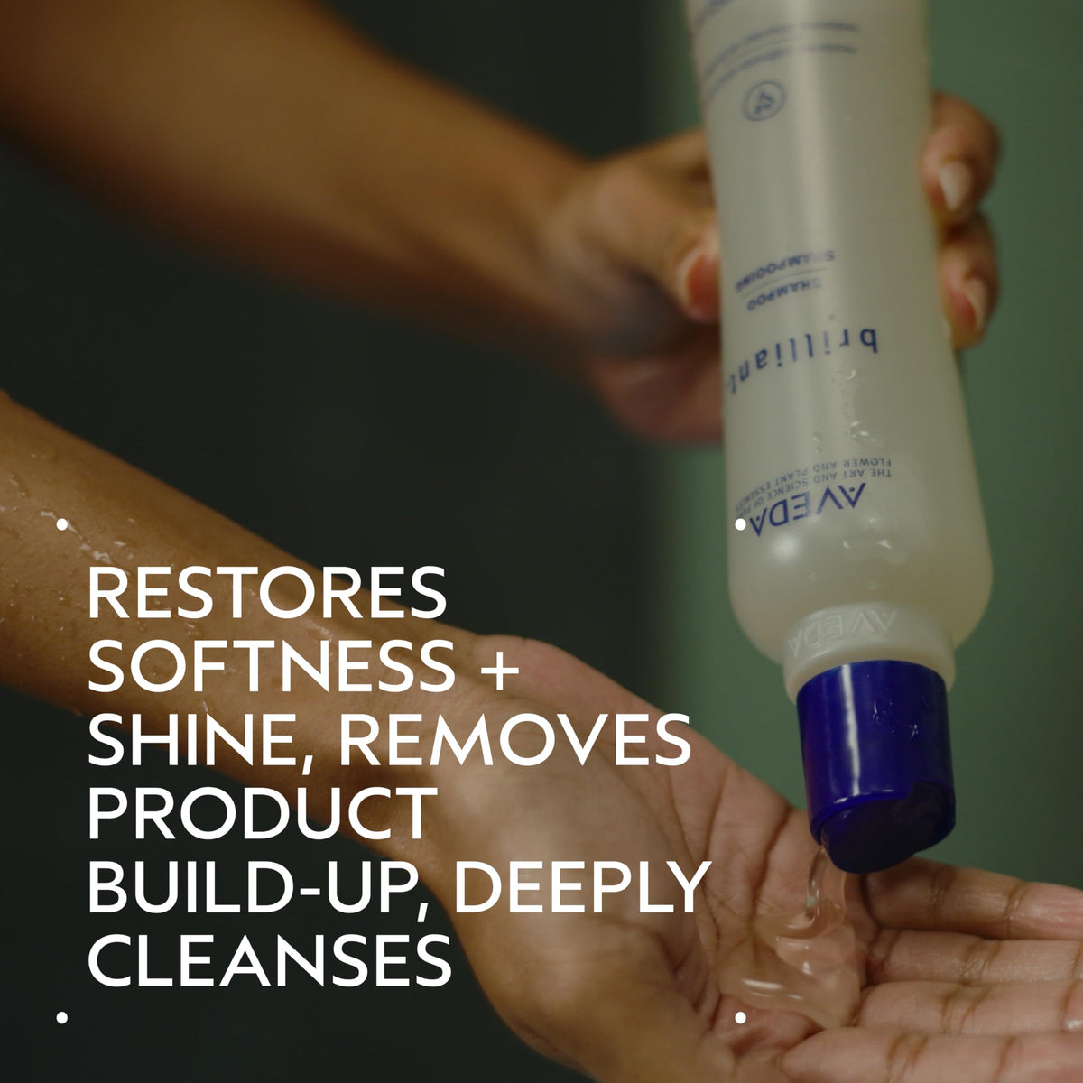 Aveda pump close-up highlighting dispensing ease and controlled use benefit