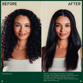 Aveda Brilliant product texture close-up showing lightweight formula for non-greasy feel