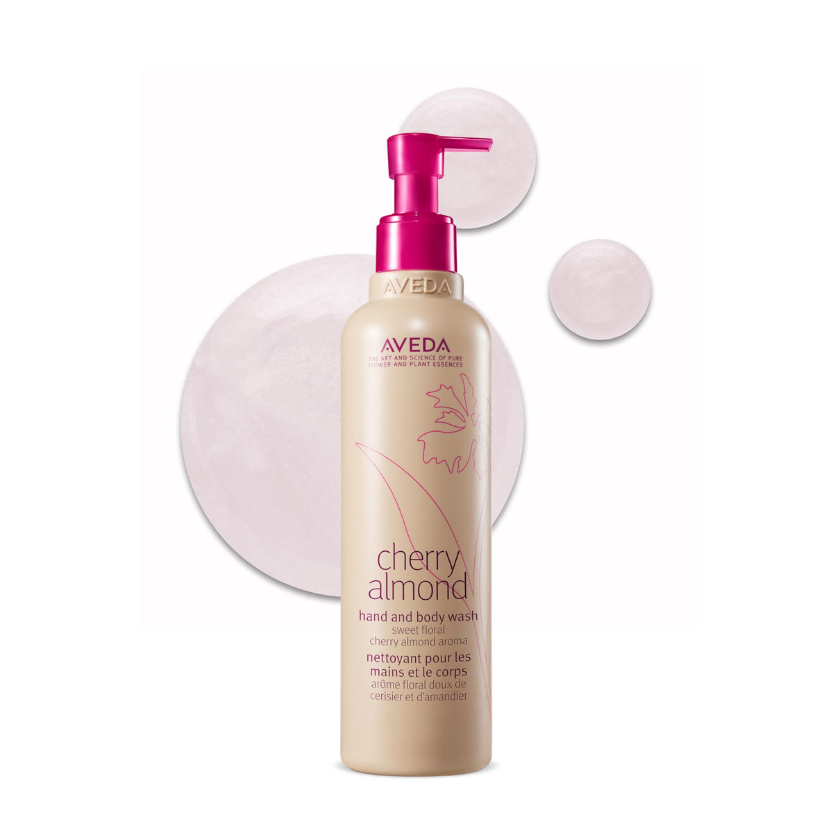 Aveda bottle front view showing Cherry Almond label and size benefits
