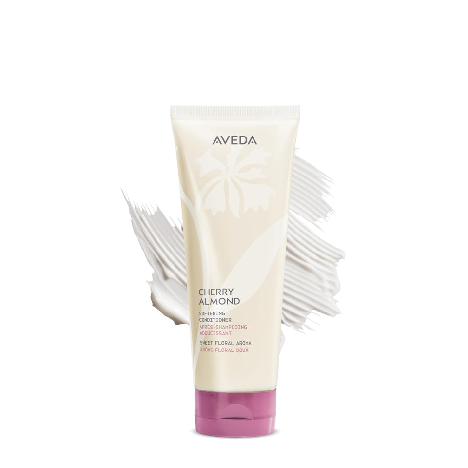 Aveda Cherry Almond front packaging showing product and size, conveys gentle conditioning