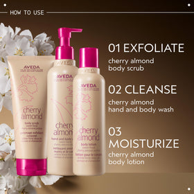 Aveda bottle next to a hand demonstrating 8.5 fl oz size and portability
