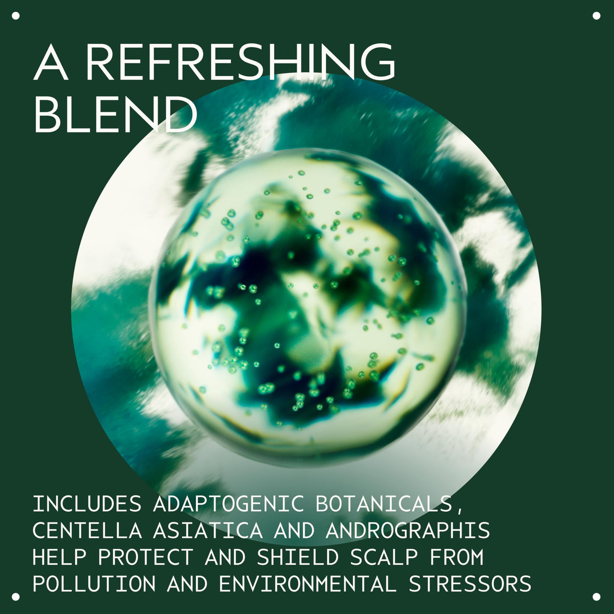 Aveda close-up label highlighting key botanicals and naturally derived formulation benefit