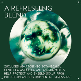 Aveda close-up label highlighting key botanicals and naturally derived formulation benefit