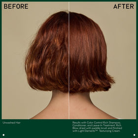 Aveda color control conditioner before and after shine comparison highlighting brighter color