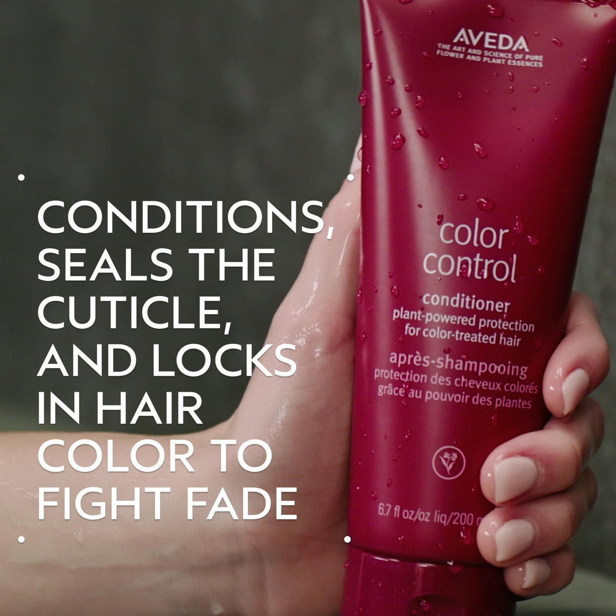 Aveda color control conditioner pump close-up for easy dispensing and mess-free use