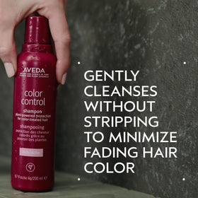 Close-up of Aveda label and pump mechanism, shows easy dispensing and quality