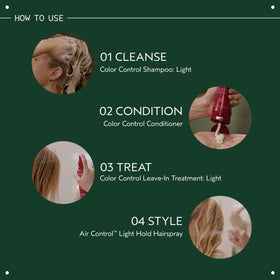 Aveda being applied to damp hair for detangling and styling benefit