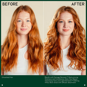 Aveda before and after split ends comparison showing reduced breakage benefit