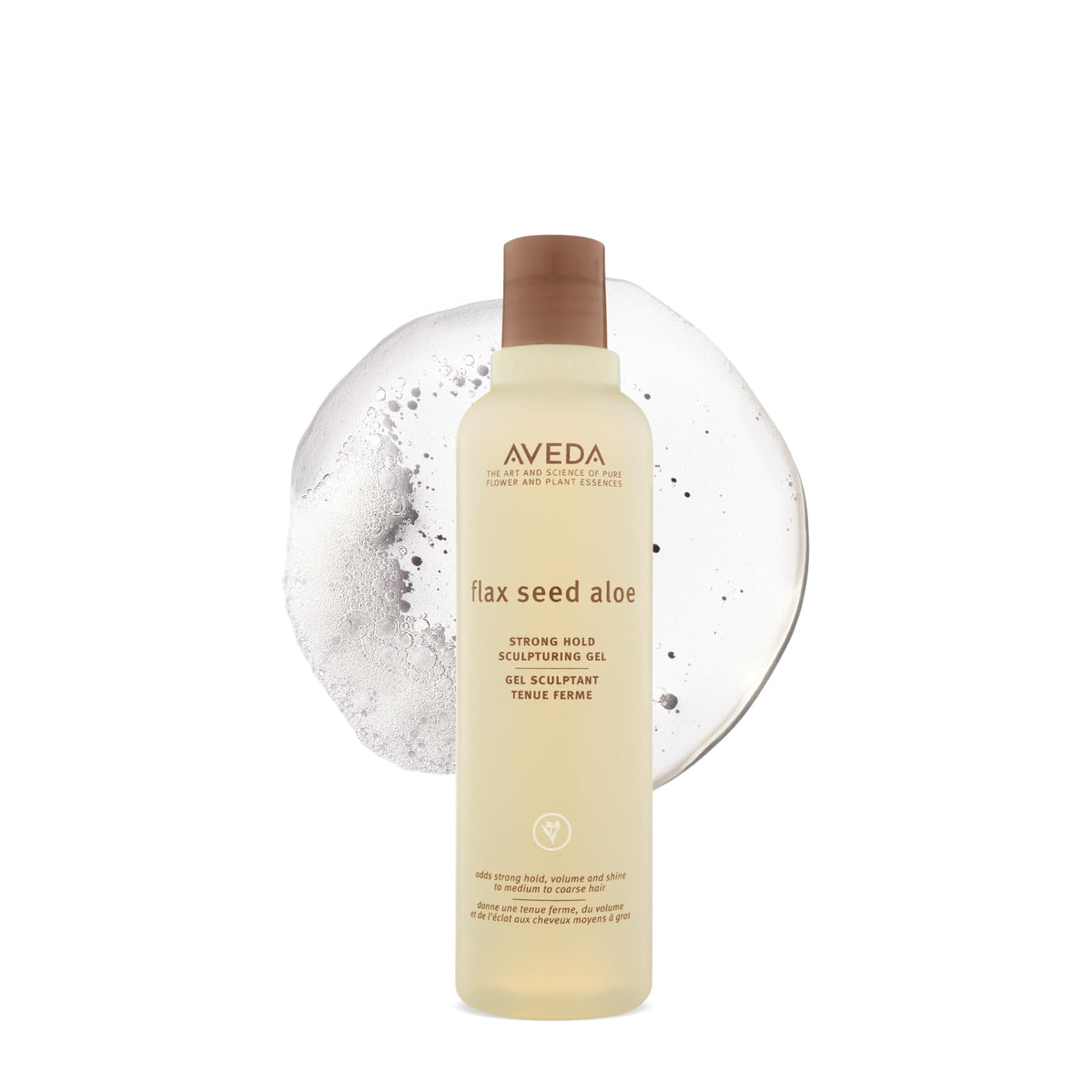 Aveda Flax Seed Aloe front packaging showing bottle and label with clear branding and hold benefit