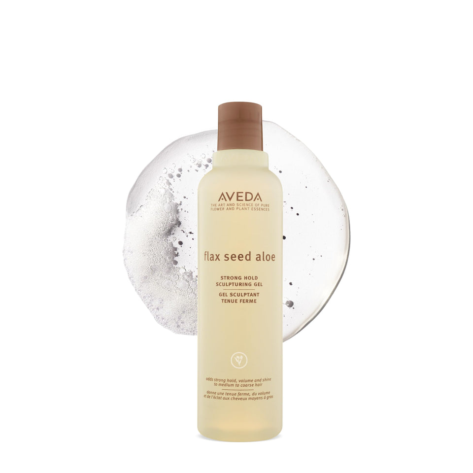 Aveda Flax Seed Aloe front packaging showing bottle and label with clear branding and hold benefit