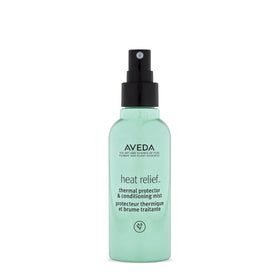 Aveda heat relief front packaging showing bottle and label, clear product identification and benefit