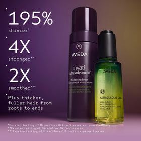 Botanical ingredients beside Aveda Invati foam illustrating plant-derived formulation