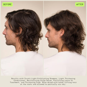 Aveda Invati being applied to damp hair to detangle and protect