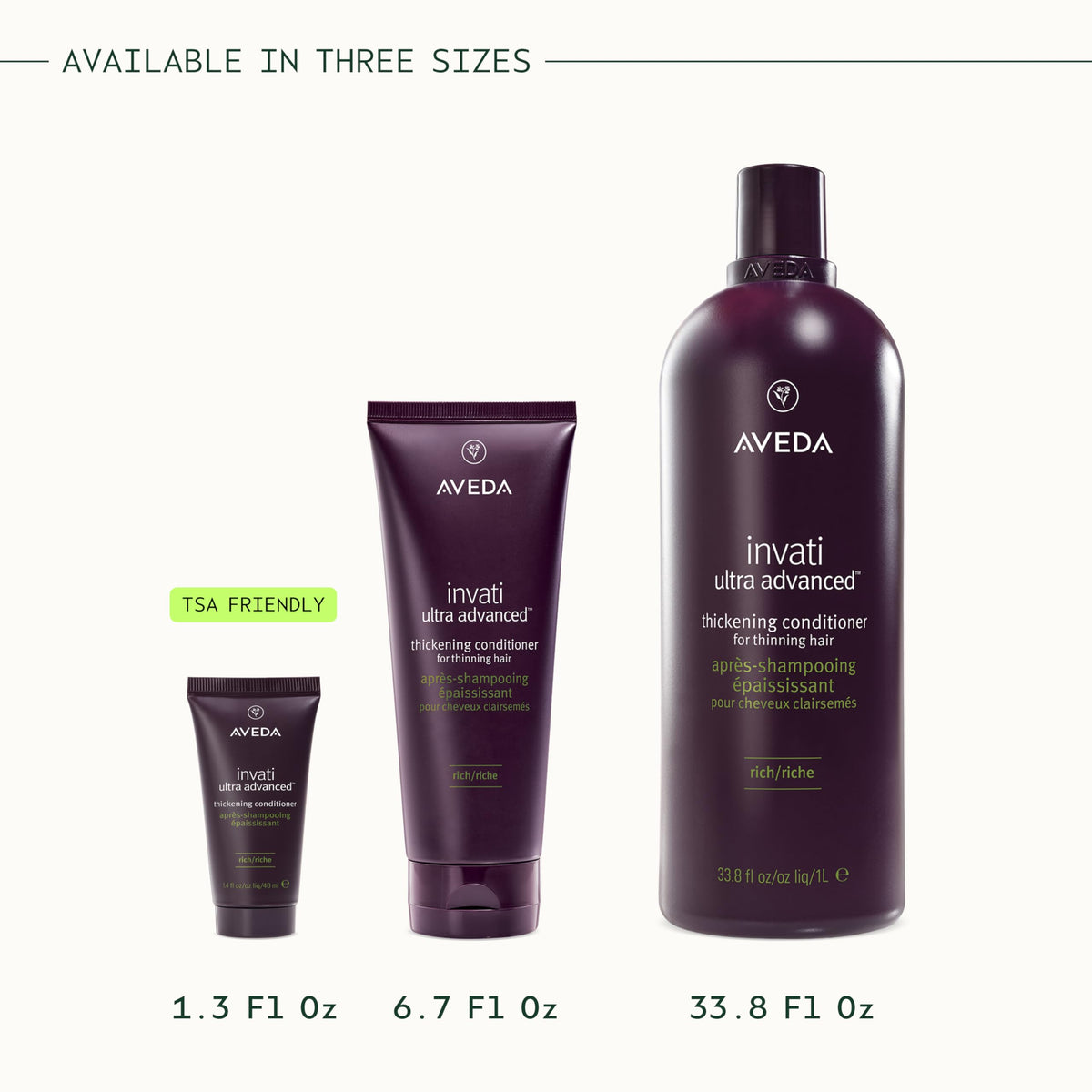 Aveda Invati Rich next to a ruler illustrating the 6.7 fl oz scale benefit