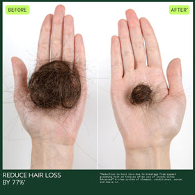 Before and after detangling with Aveda Invati Ultra showing smoother strands benefit