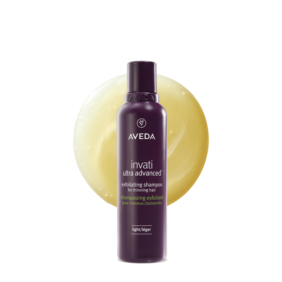 Aveda Invati Ultra front packaging showing bottle and label benefit