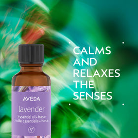 Aveda lavender oil dropper dispensing a drop for precise application and controlled use