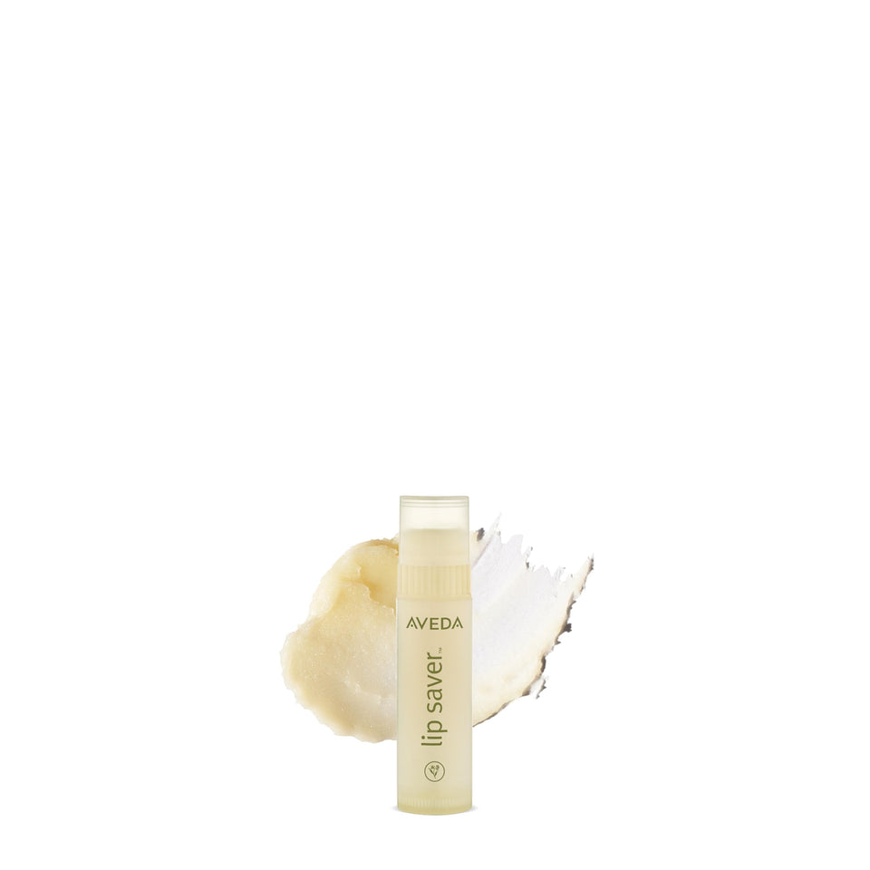 Aveda Lip Saver front packaging showing compact balm and branding benefit: natural hydration