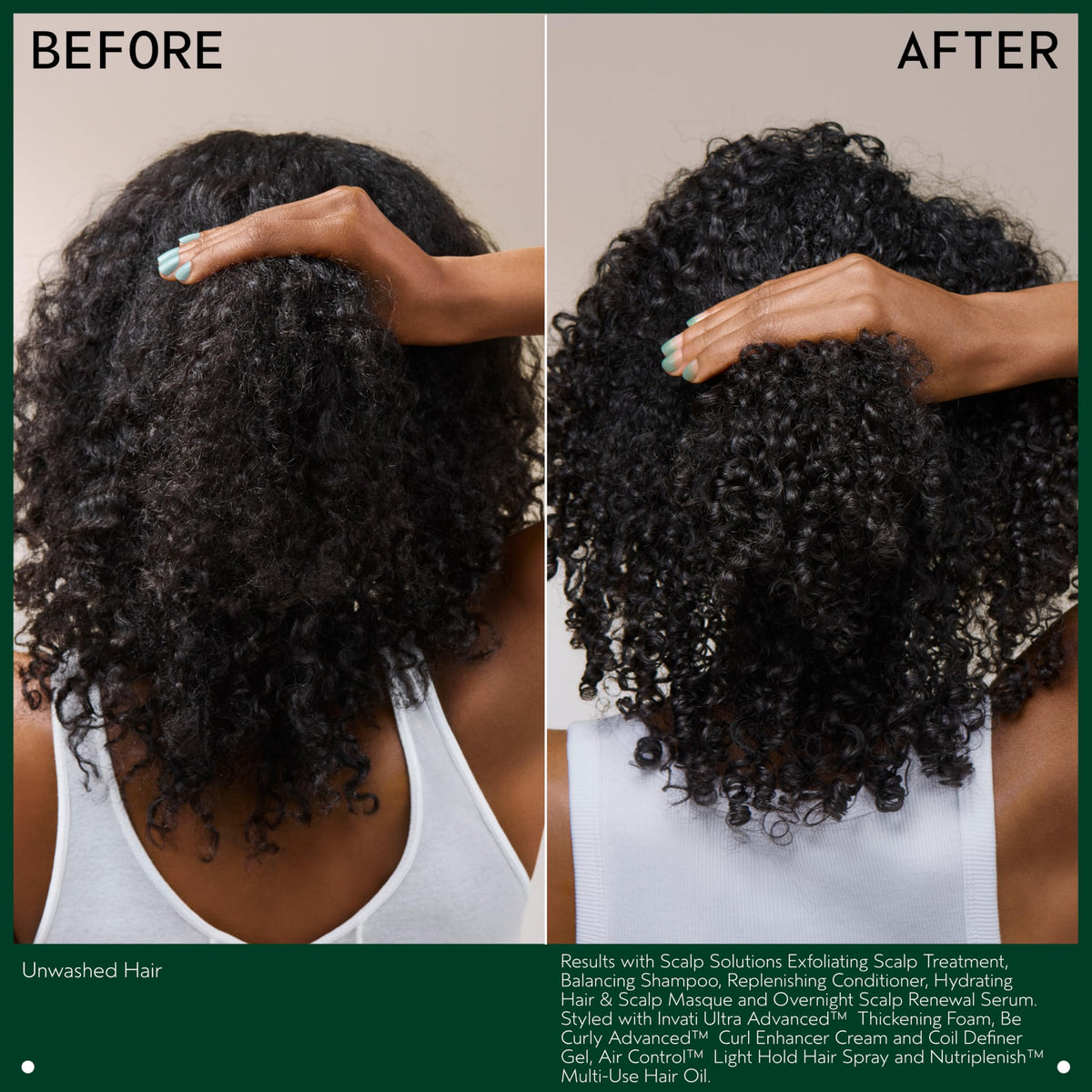 Aveda masque rinsed hair showing smooth, shiny results